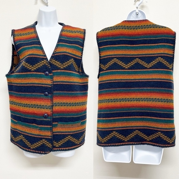 Signature Expressions Other - Signature Expressions Vintage Unisex Wool Blend Tribal Print Pocketed Vest Sz M